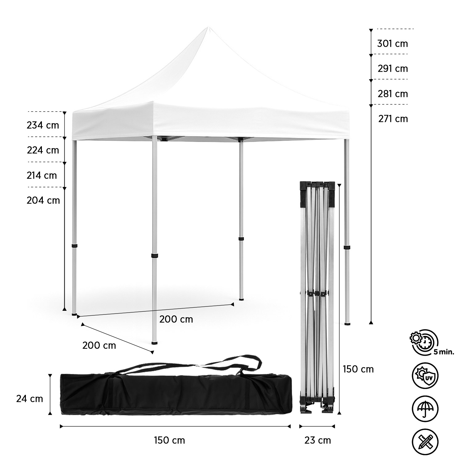 Pop Up Tält 2×2m– Perfekt för marknader, fester & camping! Partitält/ Vattentätt - Bild 4